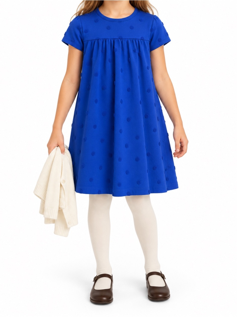 Hanna Andersson Girls Cobalt Blue Textured Dot Swing Dress 10 140